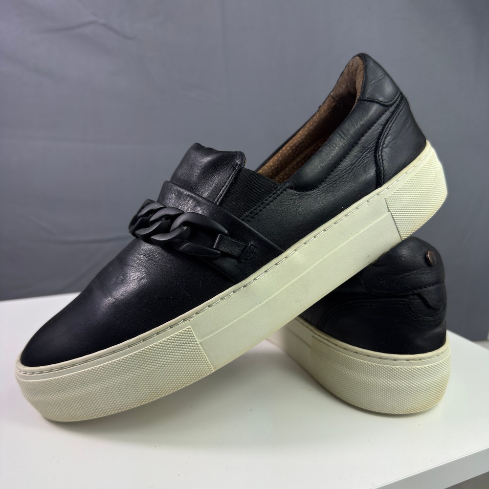 Brusque Leather Platform Slip On Sneaker Mens 8 Black Chain Link Loafer 1635